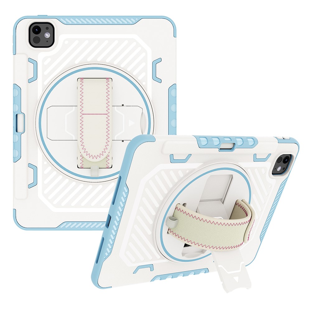 For iPad Pro 11 (2025) / 11 (2024) Case Kickstand PC + TPU Shockproof Tablet Cover with Hand Strap / Pen Slot - Blue