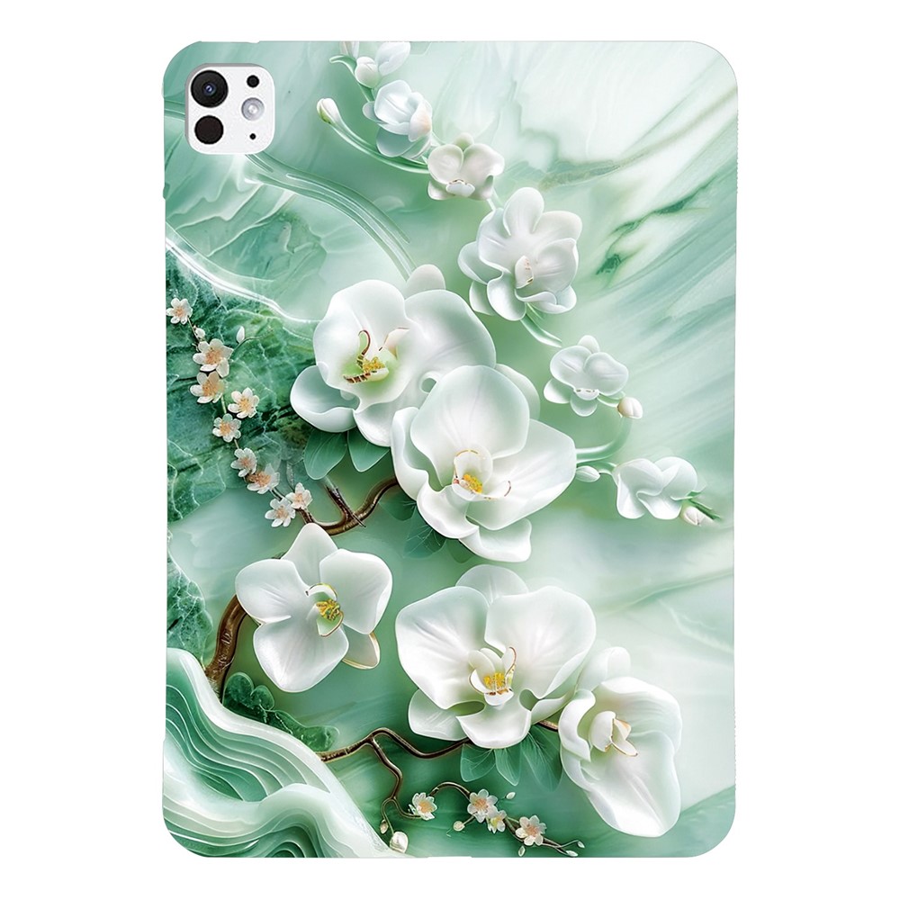 For iPad Pro 11 (2025) / 11 (2024) Case Pattern Printing Slim Soft TPU Tablet Cover - Jade Flower