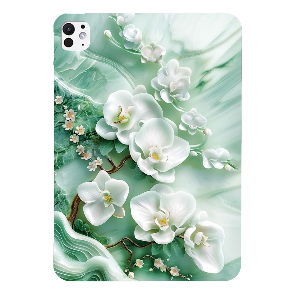 For iPad Pro 13 (2025) / 13 (2024) Case Pattern Printing Slim Soft TPU Tablet Cover - Jade Flower
