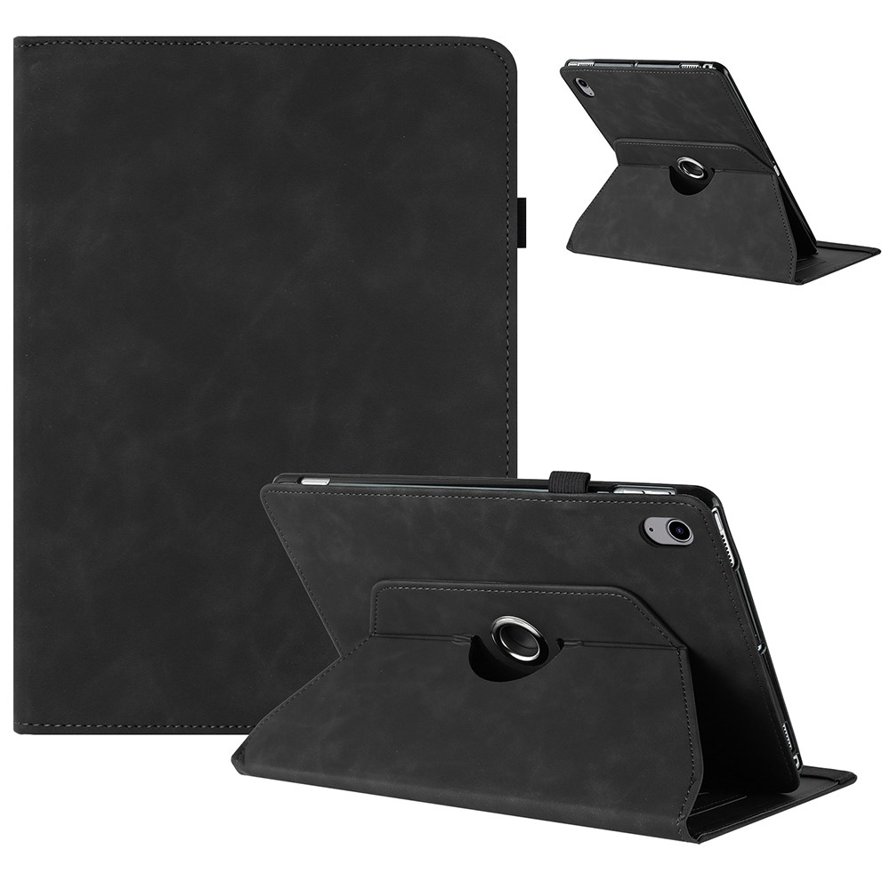 For iPad mini (2024) / (2021) Case Rotating Stand Solid Color PU Leather Tablet Cover - Black