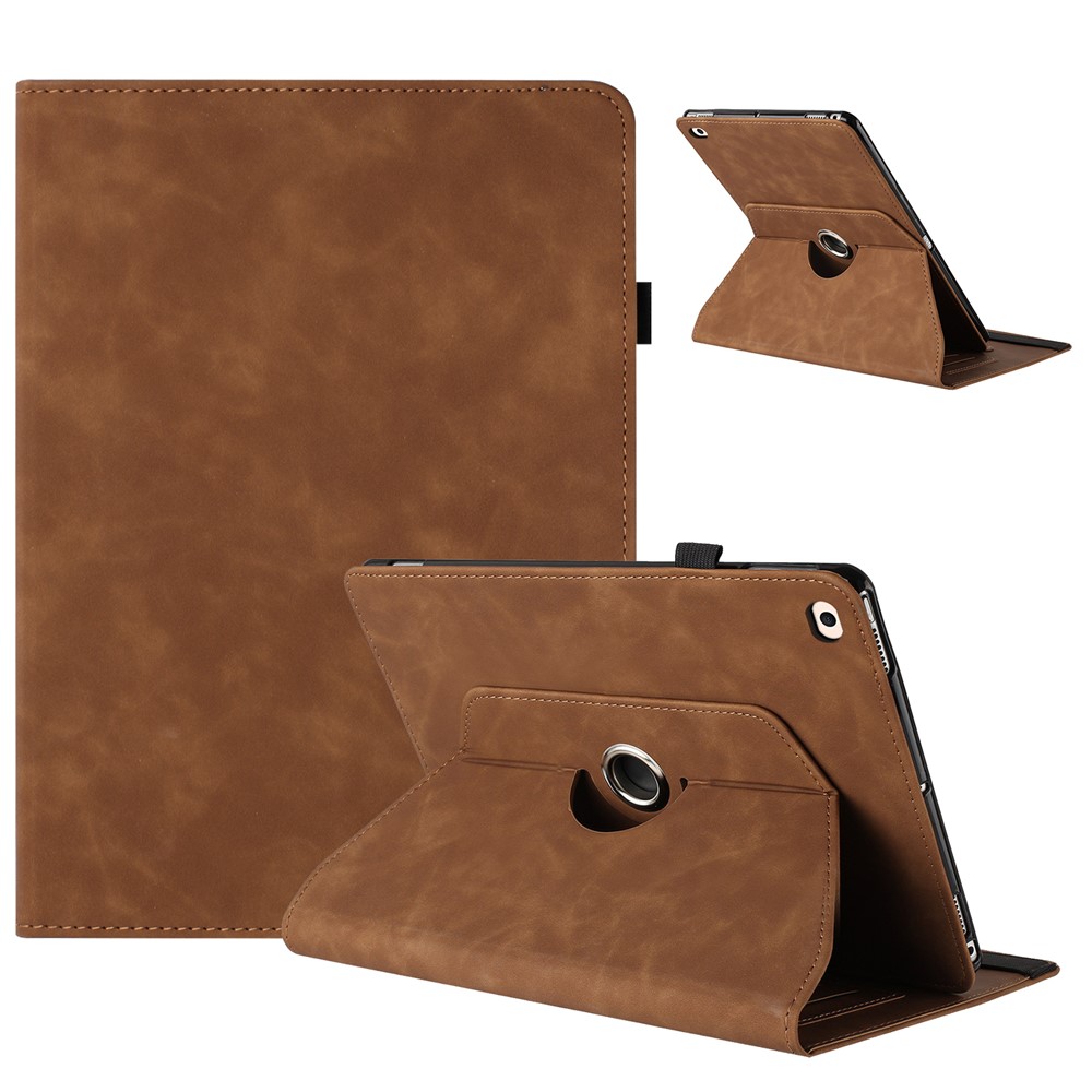 Tablet Case for iPad 9.7-inch (2018) / (2017) / iPad Air 2 / Air (2013) Rotating Stand Solid Color PU Leather Cover - Brown