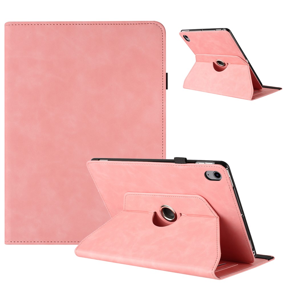 For iPad (2025) / 10.9 (2022) Case Rotating Stand Solid Color PU Leather Tablet Cover - Pink