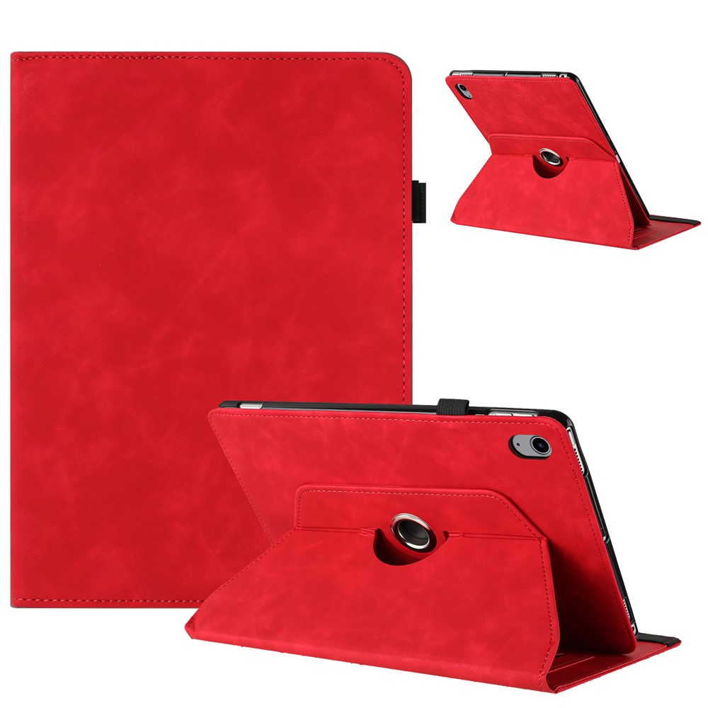 For iPad (2025) / 10.9 (2022) Case Rotating Stand Solid Color PU Leather Tablet Cover - Red