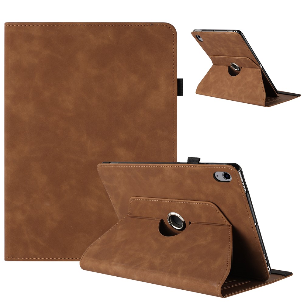 For iPad (2025) / 10.9 (2022) Case Rotating Stand Solid Color PU Leather Tablet Cover - Brown