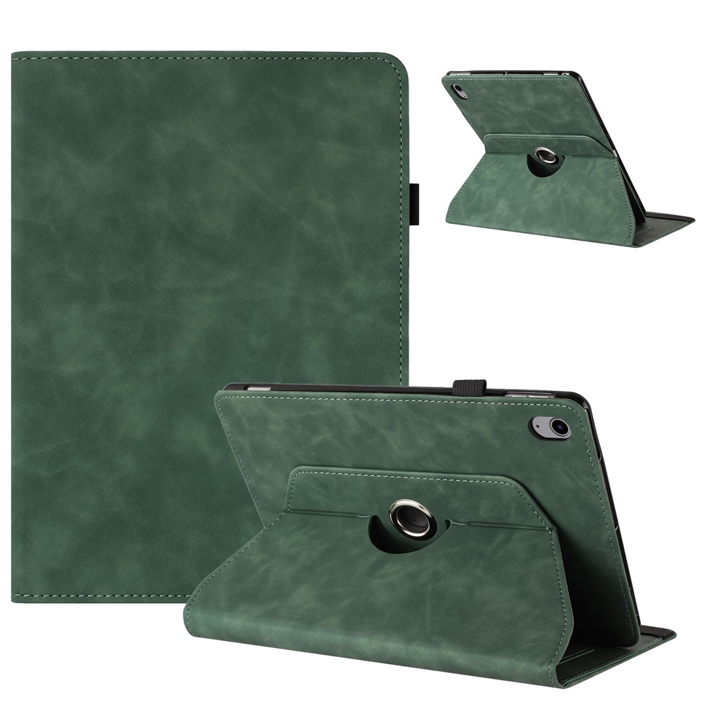 For iPad (2025) / 10.9 (2022) Case Rotating Stand Solid Color PU Leather Tablet Cover - Green