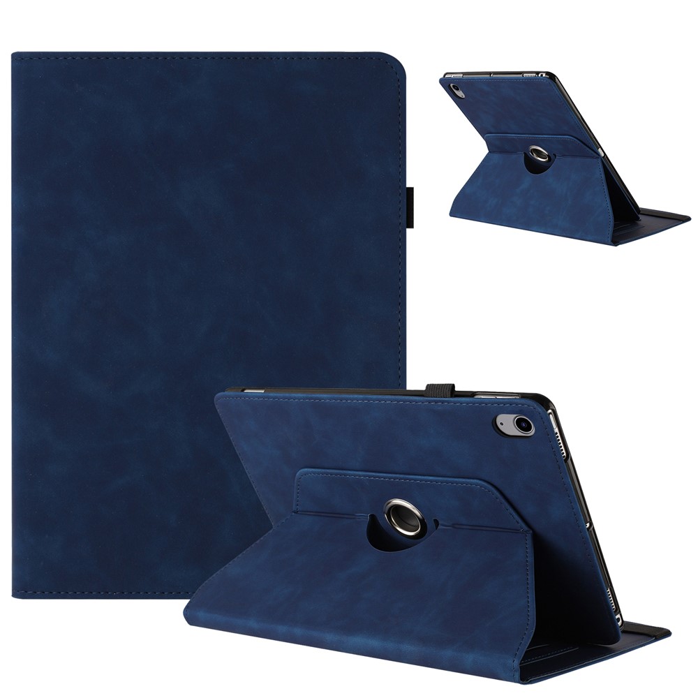 For iPad (2025) / 10.9 (2022) Case Rotating Stand Solid Color PU Leather Tablet Cover - Blue