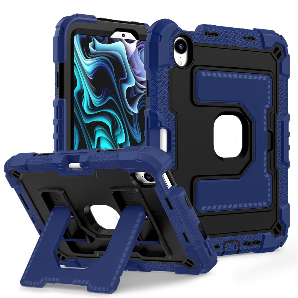For iPad mini (2024) / (2021) Anti Drop PC + Silicone Tablet Cover with Kickstand and Pen Slot - Navy Blue+Black