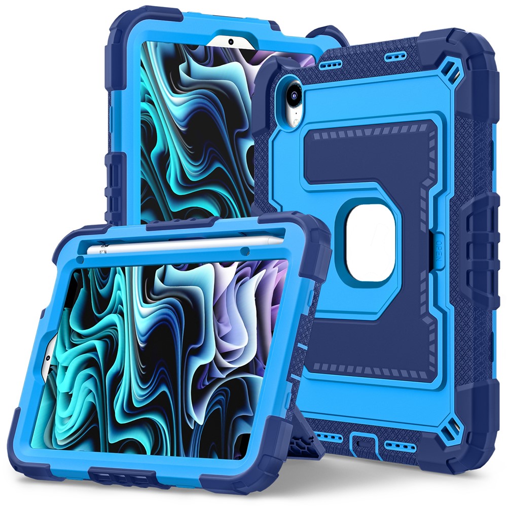 For iPad mini (2024) / (2021) Anti Drop PC + Silicone Tablet Cover with Kickstand and Pen Slot - Navy Blue+Blue