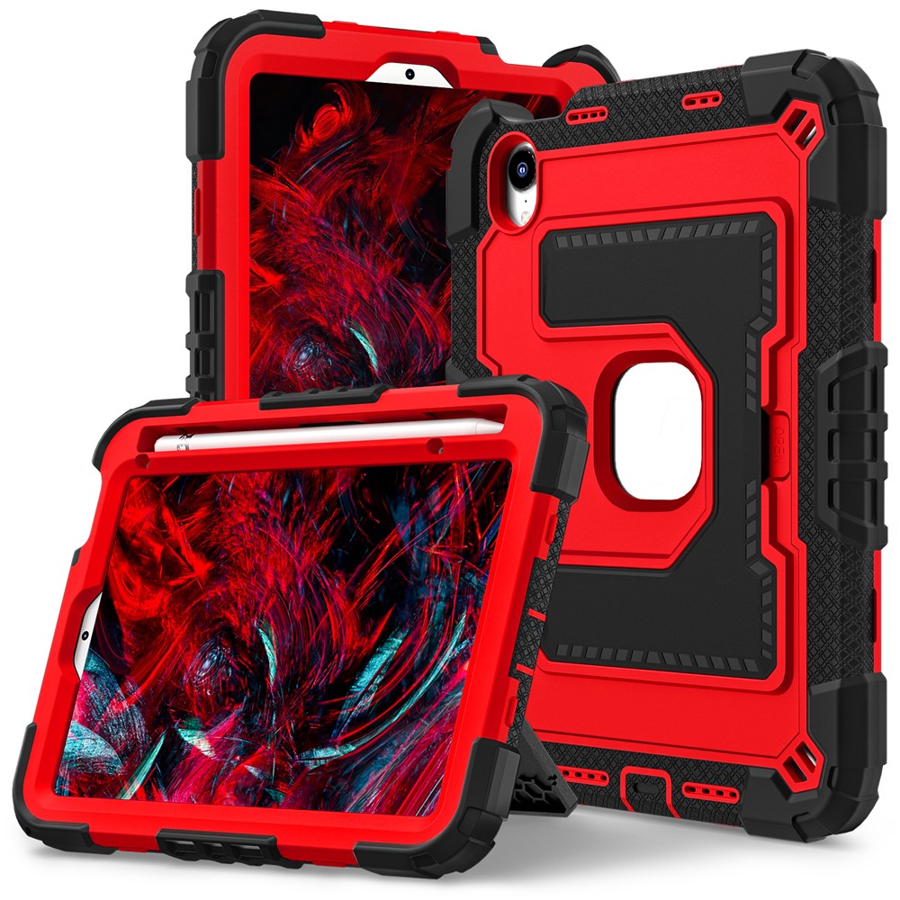 For iPad mini (2024) / (2021) Anti Drop PC + Silicone Tablet Cover with Kickstand and Pen Slot - Black+Red
