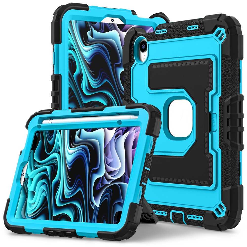 For iPad mini (2024) / (2021) Anti Drop PC + Silicone Tablet Cover with Kickstand and Pen Slot - Black+Blue