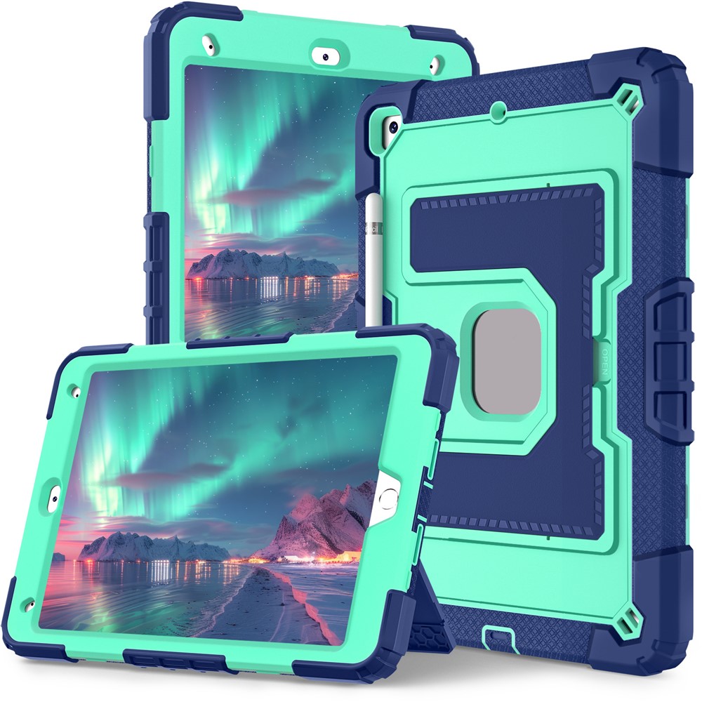 Tablet Case with Kickstand for iPad 10.2 (2021) / (2020) / (2019) Anti Drop PC + Silicone Cover - Navy Blue+Mint Green