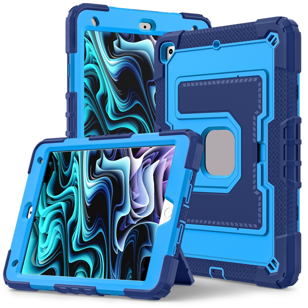 Tablet Case with Kickstand for iPad 10.2 (2021) / (2020) / (2019) Anti Drop PC + Silicone Cover - Navy Blue+Blue