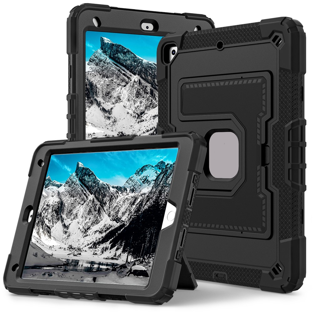 Tablet Case with Kickstand for iPad 10.2 (2021) / (2020) / (2019) Anti Drop PC + Silicone Cover - Black+Black