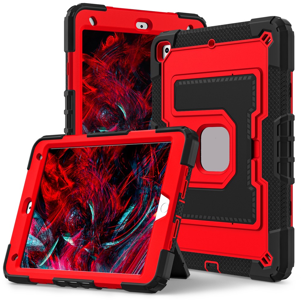 Tablet Case with Kickstand for iPad 10.2 (2021) / (2020) / (2019) Anti Drop PC + Silicone Cover - Black+Red