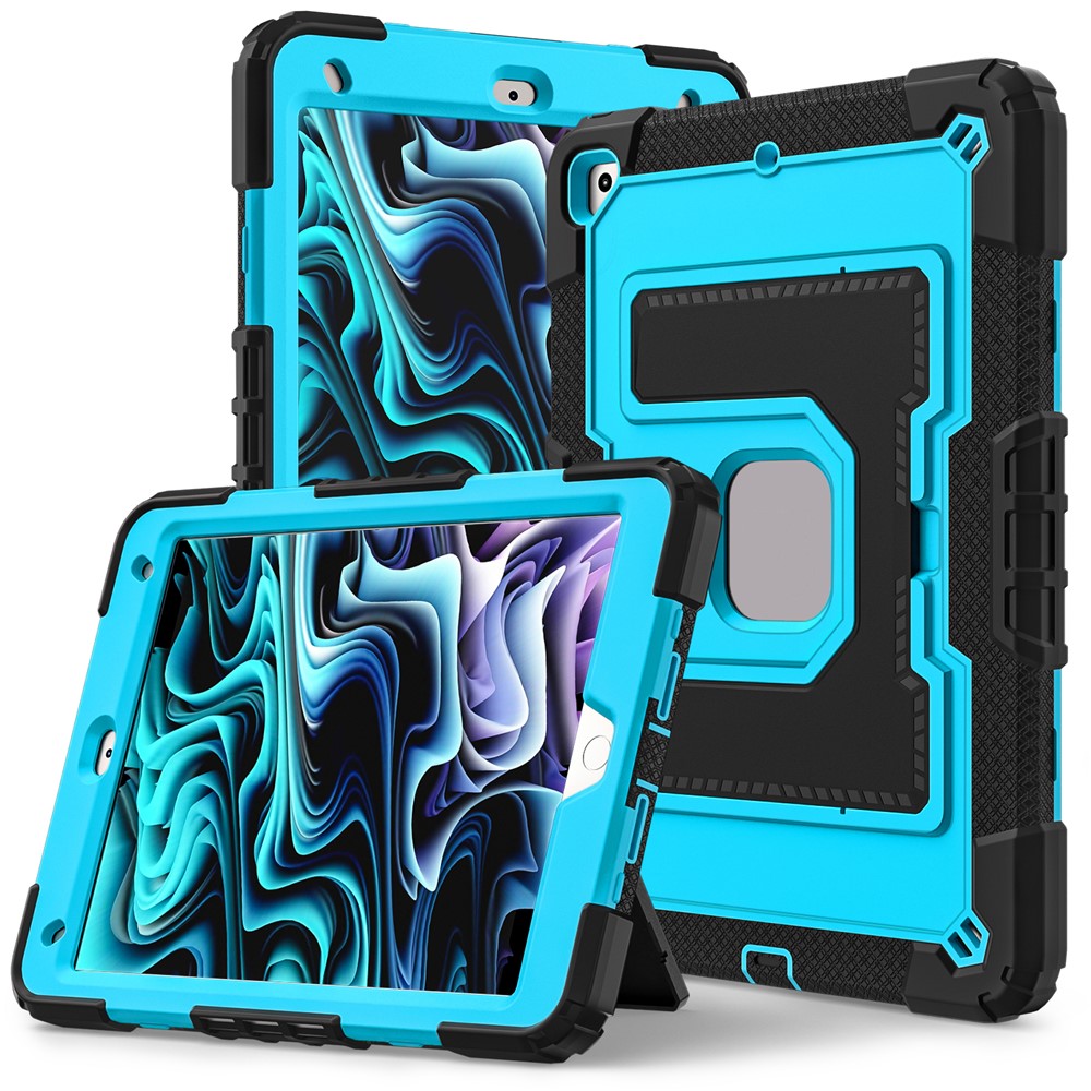 Tablet Case with Kickstand for iPad 10.2 (2021) / (2020) / (2019) Anti Drop PC + Silicone Cover - Black+Blue