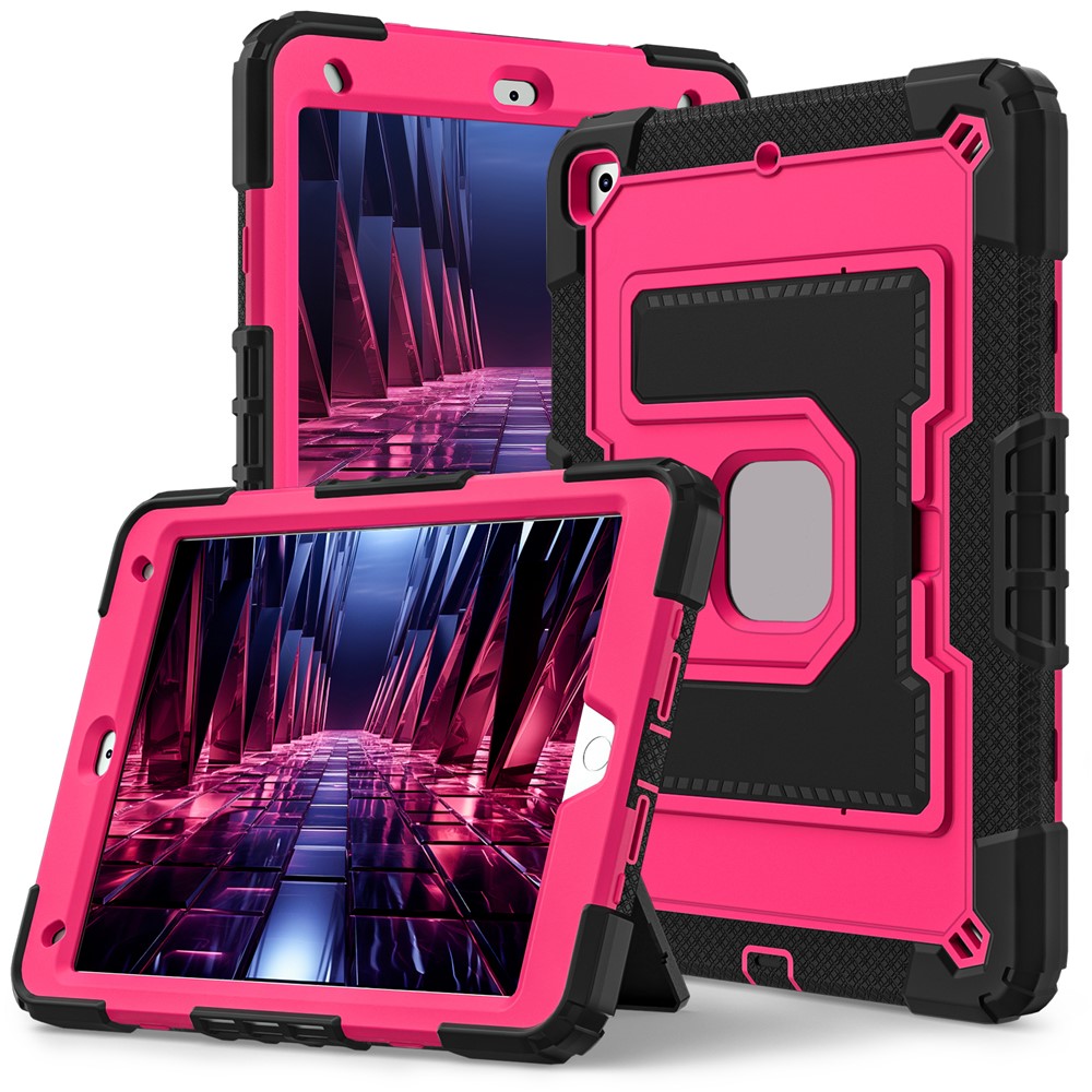 Tablet Case with Kickstand for iPad 10.2 (2021) / (2020) / (2019) Anti Drop PC + Silicone Cover - Black+Rose