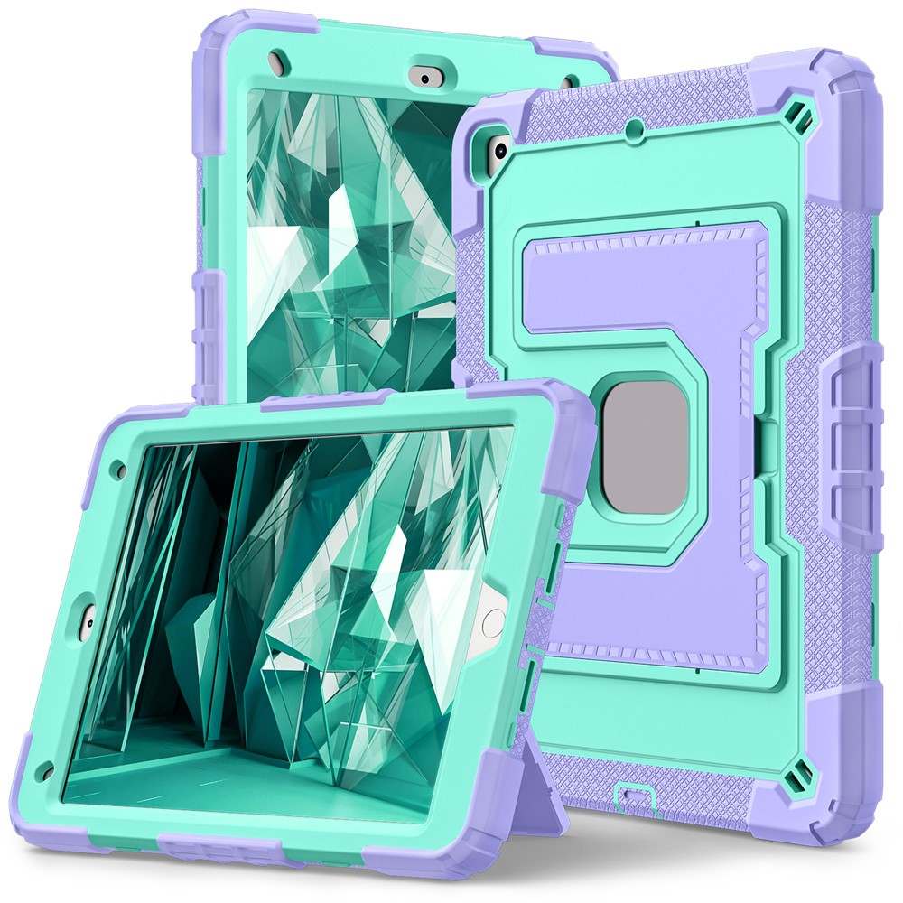 Tablet Case with Kickstand for iPad 10.2 (2021) / (2020) / (2019) Anti Drop PC + Silicone Cover - Purple+Mint Green