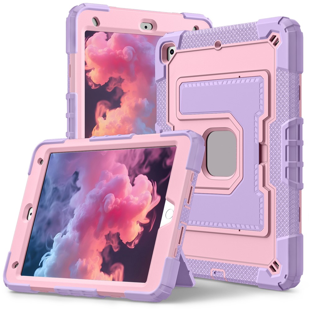 Tablet Case with Kickstand for iPad 10.2 (2021) / (2020) / (2019) Anti Drop PC + Silicone Cover - Purple+Rose Gold