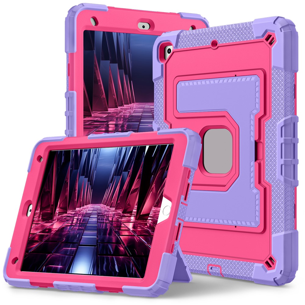 Tablet Case with Kickstand for iPad 10.2 (2021) / (2020) / (2019) Anti Drop PC + Silicone Cover - Purple+Rose