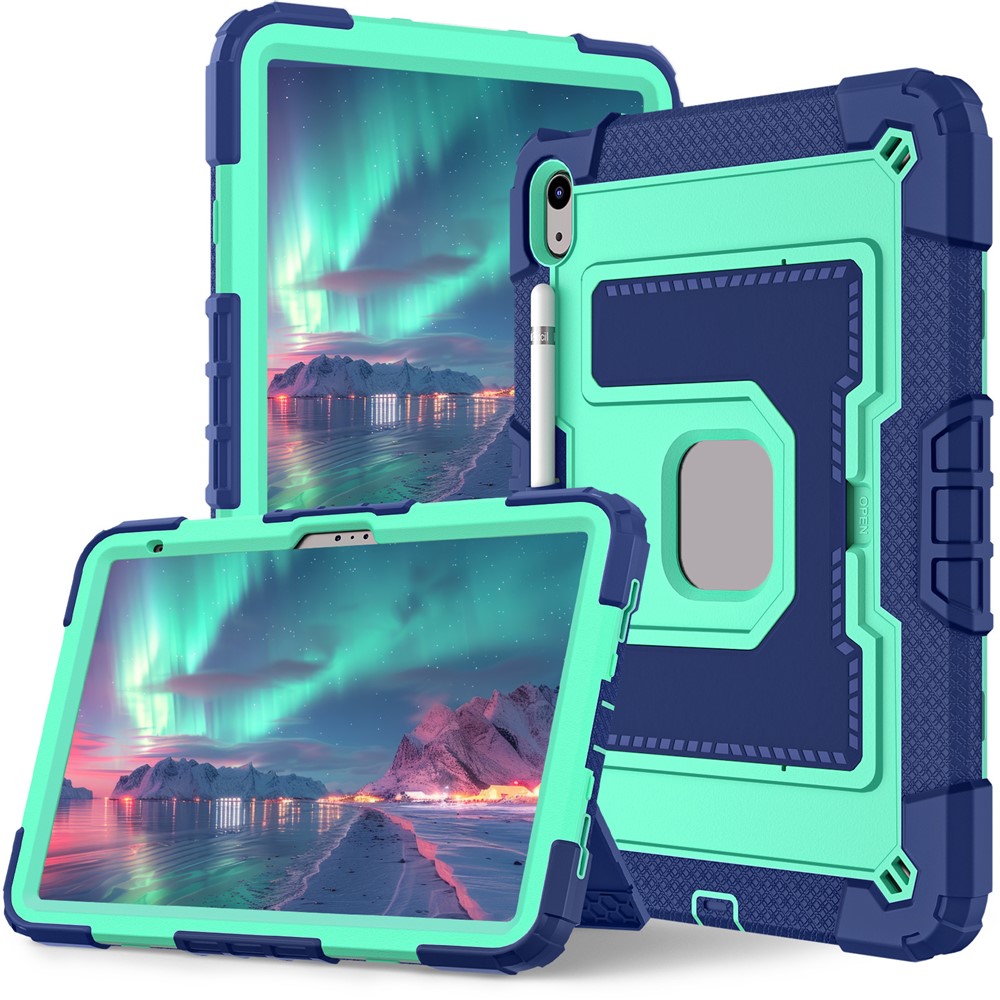 For iPad (2025) / iPad 10.9 (2022) Tablet Case with Kickstand Anti Drop PC + Silicone Cover - Navy Blue+Mint Green