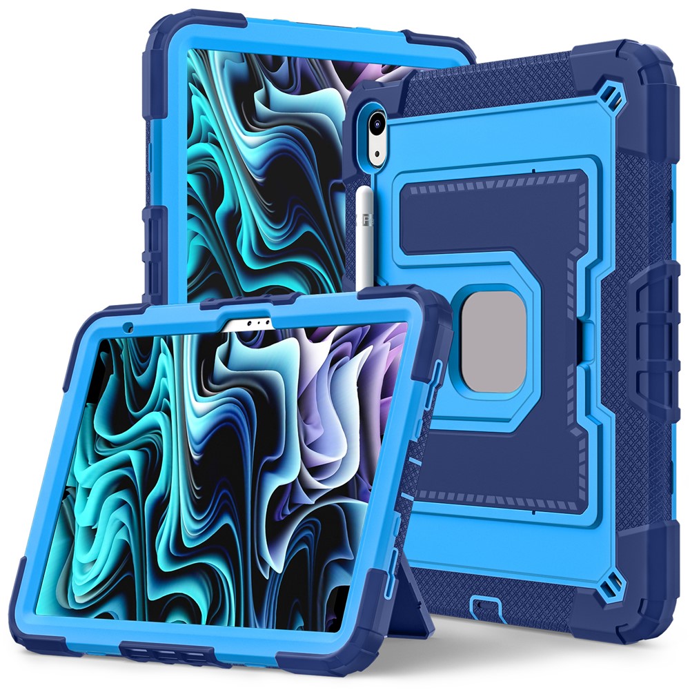 For iPad (2025) / iPad 10.9 (2022) Tablet Case with Kickstand Anti Drop PC + Silicone Cover - Navy Blue+Blue