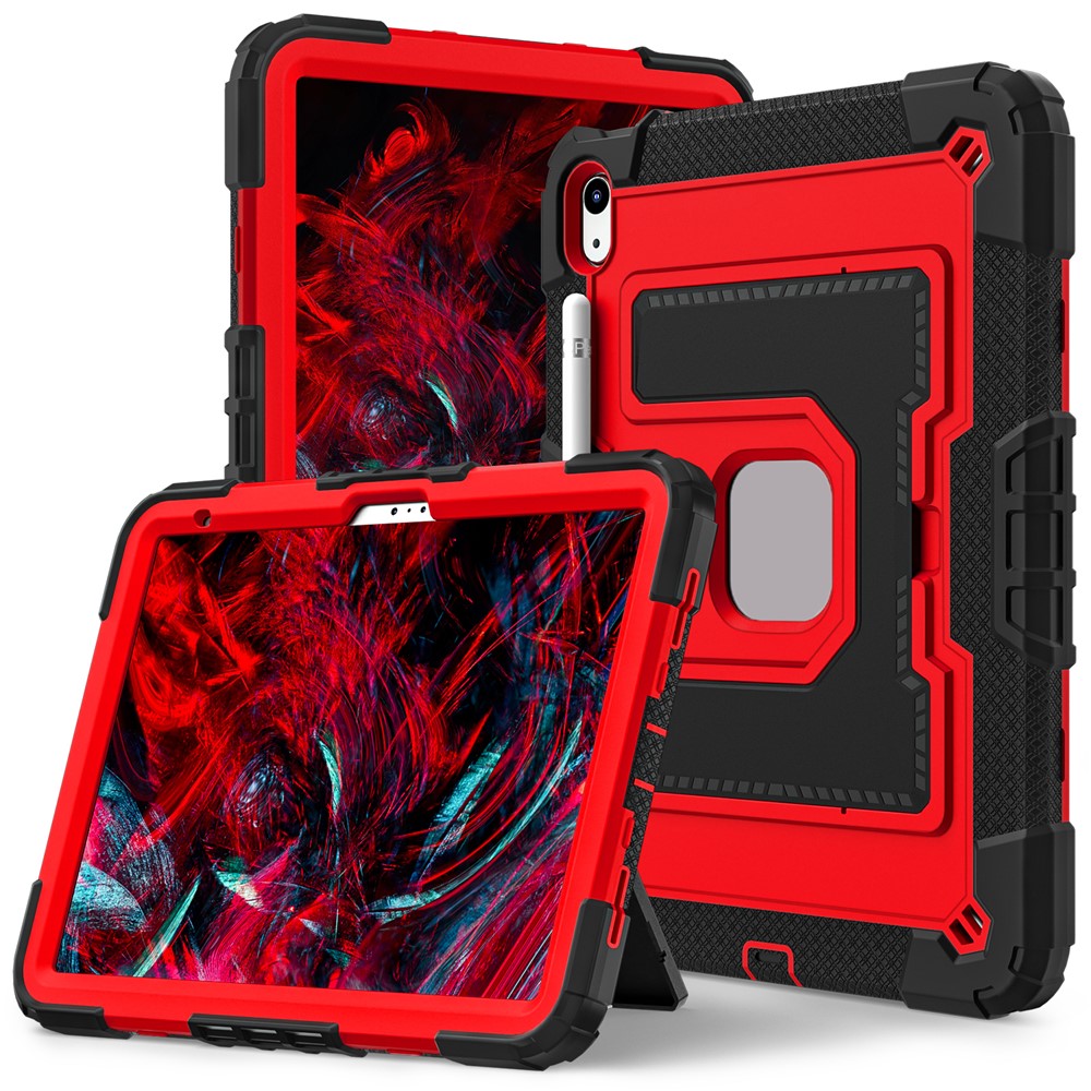 For iPad (2025) / iPad 10.9 (2022) Tablet Case with Kickstand Anti Drop PC + Silicone Cover - Black+Red