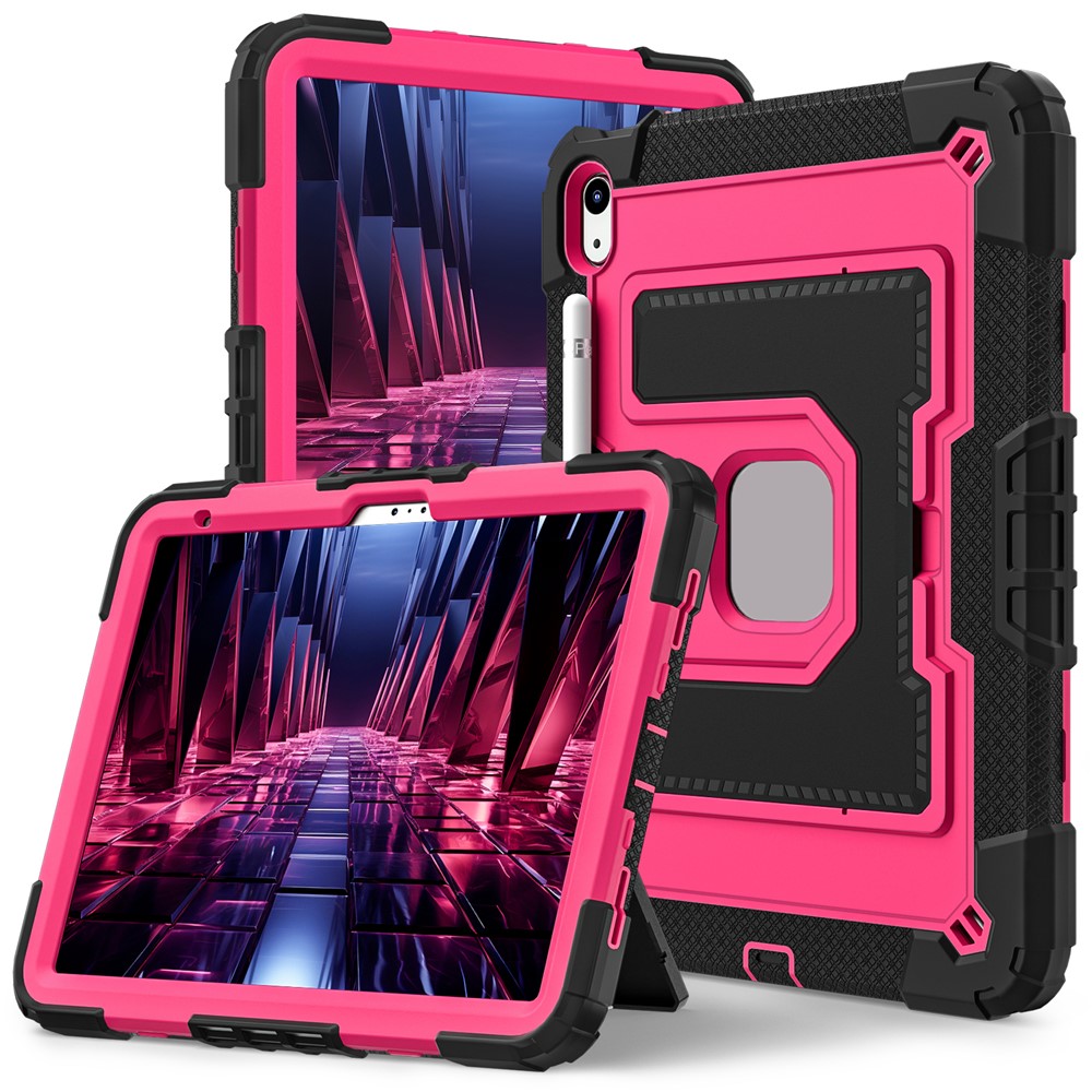 For iPad (2025) / iPad 10.9 (2022) Tablet Case with Kickstand Anti Drop PC + Silicone Cover - Black+Rose