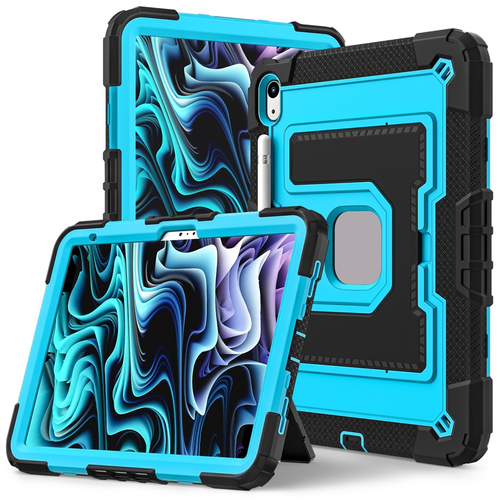 For iPad (2025) / iPad 10.9 (2022) Tablet Case with Kickstand Anti Drop PC + Silicone Cover - Black+Blue