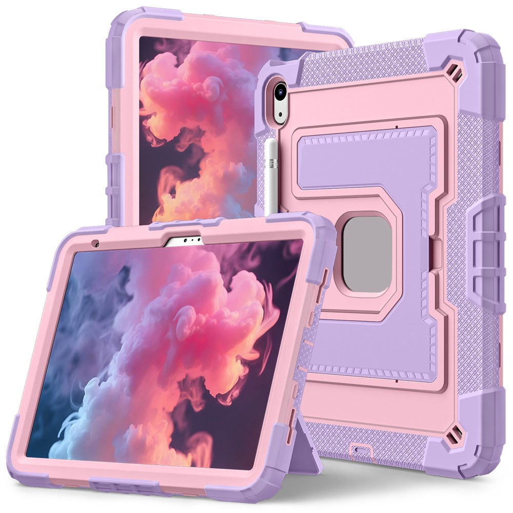 For iPad (2025) / iPad 10.9 (2022) Tablet Case with Kickstand Anti Drop PC + Silicone Cover - Purple+Rose Gold