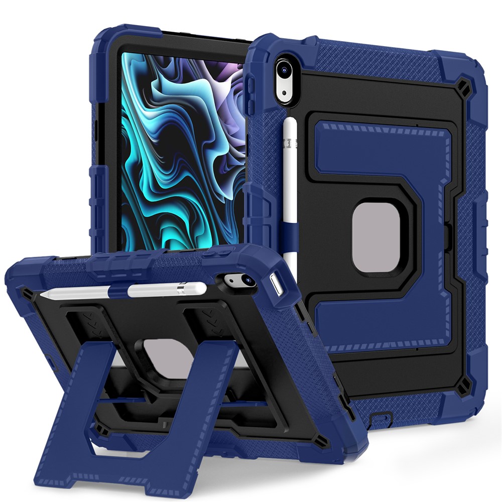 For iPad (2025) / iPad 10.9 (2022) Tablet Case with Kickstand Anti Drop PC + Silicone Cover - Navy Blue+Black