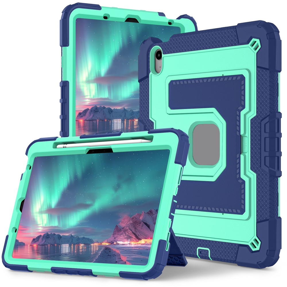 Tablet Case with Kickstand for iPad Air 11 (2025) / (2024) / Air (2022) / (2020) Anti Drop PC + Silicone Cover - Navy Blue+Mint Green