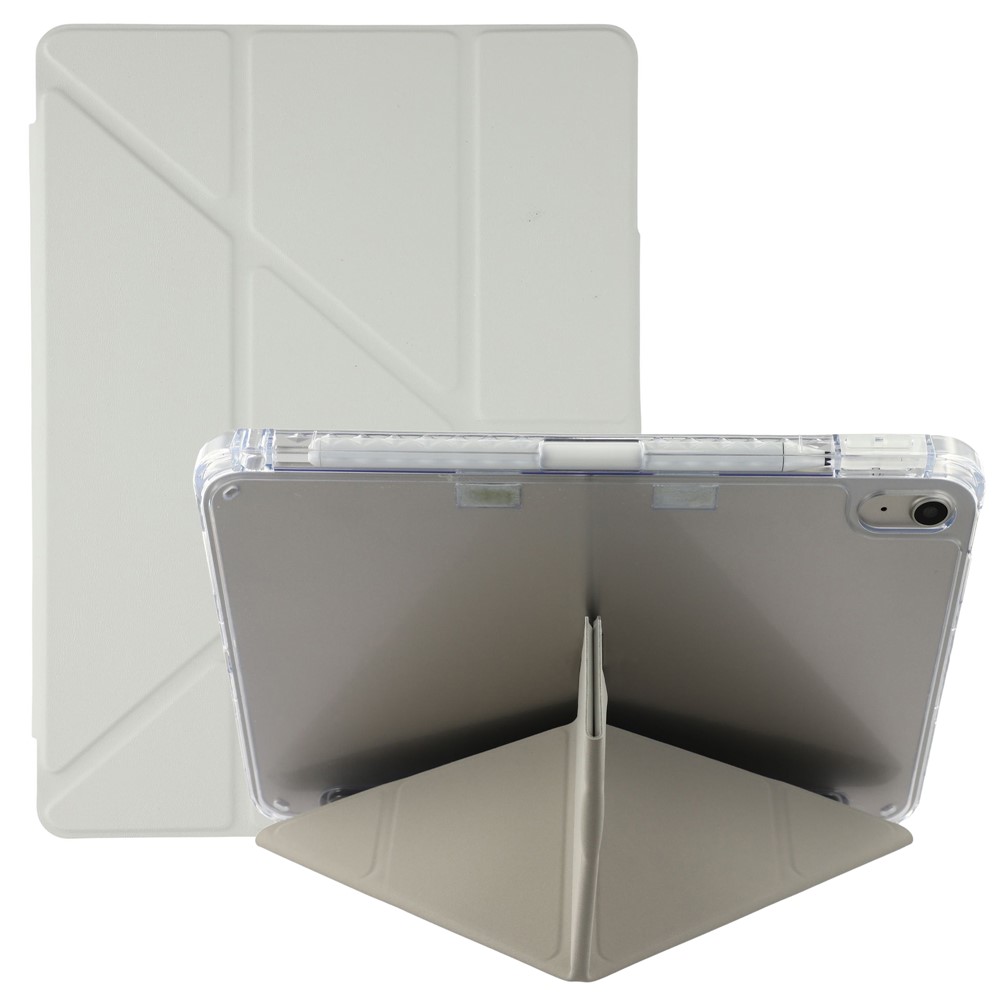For iPad (2025) / iPad 10.9 (2022) Case Y-Fold Stand PU Leather Clear Acrylic Tablet Cover - Grey
