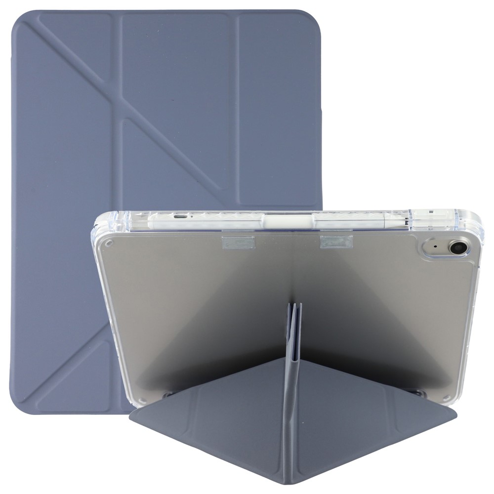 For iPad (2025) / iPad 10.9 (2022) Case Y-Fold Stand PU Leather Clear Acrylic Tablet Cover - Dark Blue
