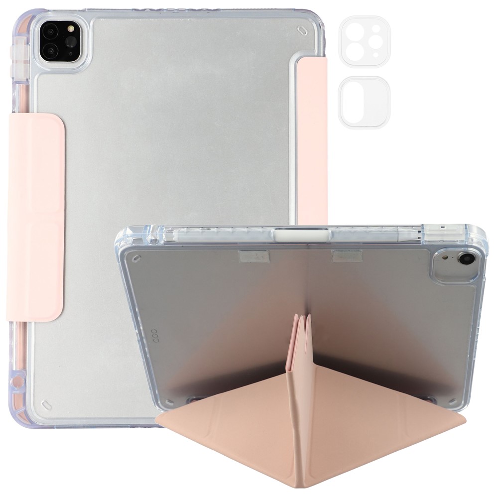 Stand Case for iPad Air 11 (2024) / Air (2022) / (2020) / iPad Pro 11 (2021) / (2020) / (2018) PU Leather Clear Acrylic Tablet Cover - Pink