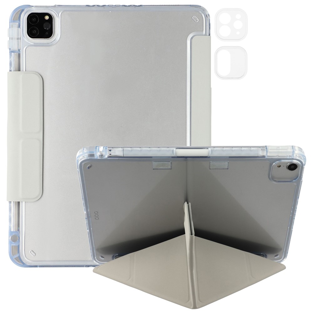 Stand Case for iPad Air 11 (2024) / Air (2022) / (2020) / iPad Pro 11 (2021) / (2020) / (2018) PU Leather Clear Acrylic Tablet Cover - Grey