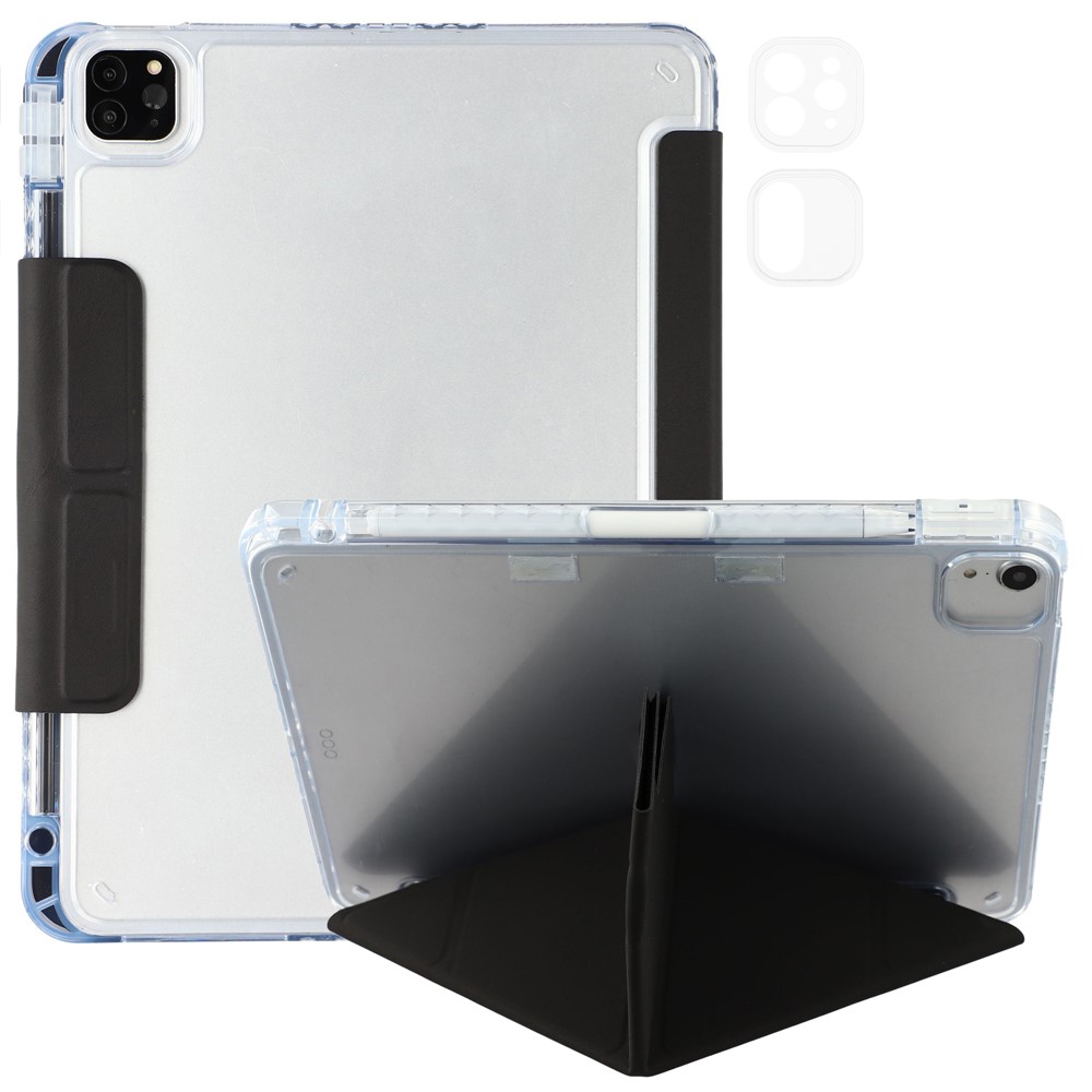 Stand Case for iPad Air 11 (2024) / Air (2022) / (2020) / iPad Pro 11 (2021) / (2020) / (2018) PU Leather Clear Acrylic Tablet Cover - Black