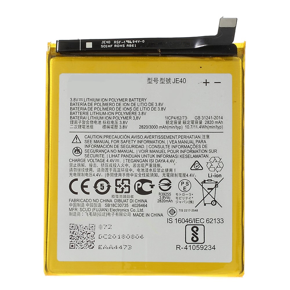 For Motorola Moto Z3 3.80V 2820mAh Li-ion Polymer Battery Part (Encode: JE40) (without Logo)-1