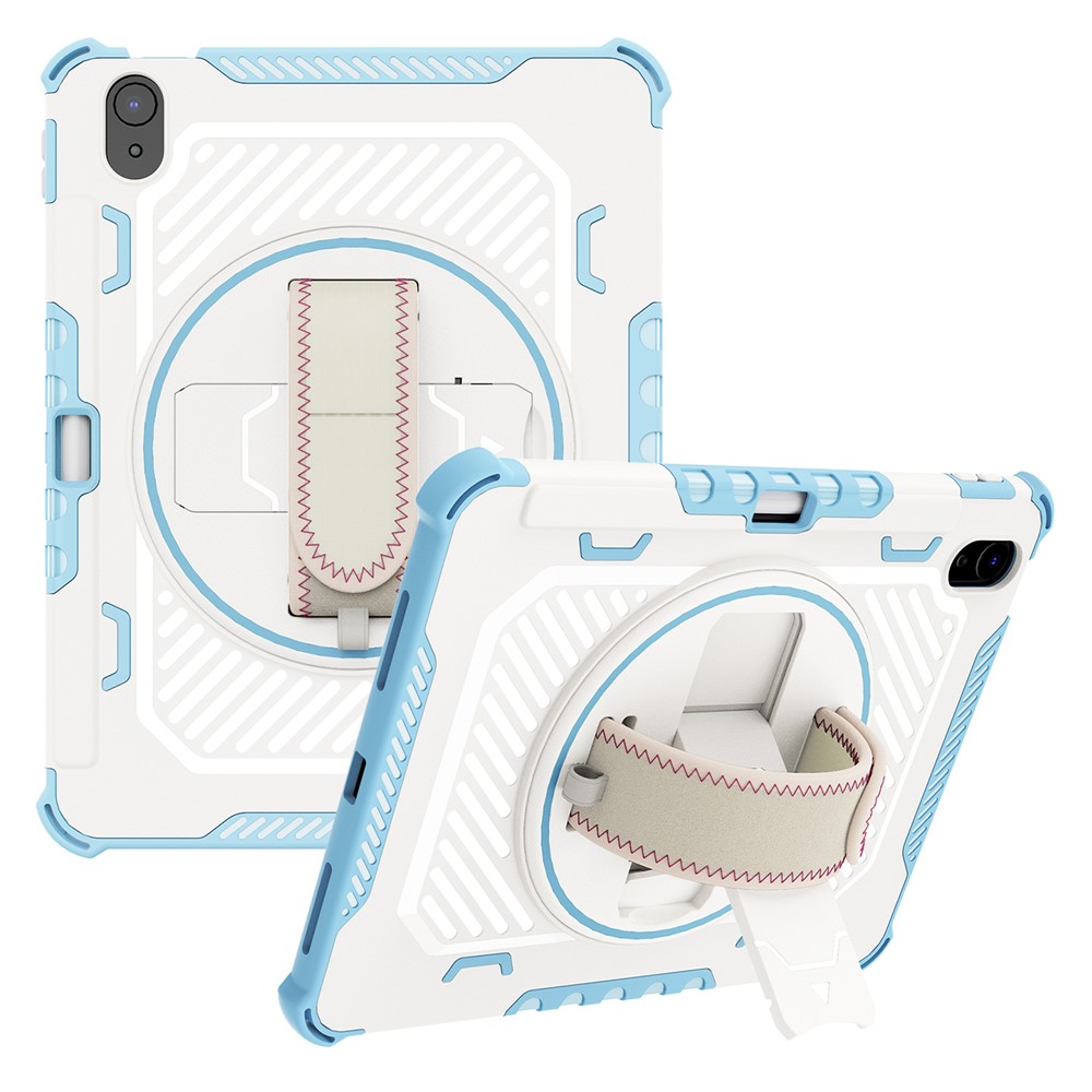 For iPad (2025) / 10.9 (2022) Case Kickstand PC + TPU Shockproof Tablet Cover with Hand Strap / Pen Slot - Blue