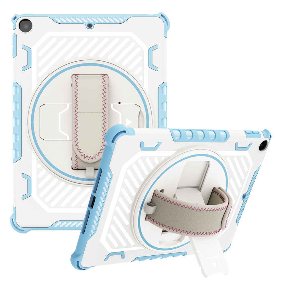 For iPad 9.7-inch (2018) / (2017) Case Kickstand PC + TPU Shockproof Tablet Cover with Hand Strap - Blue