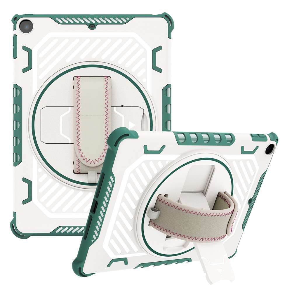 For iPad 9.7-inch (2018) / (2017) Case Kickstand PC + TPU Shockproof Tablet Cover with Hand Strap - Green