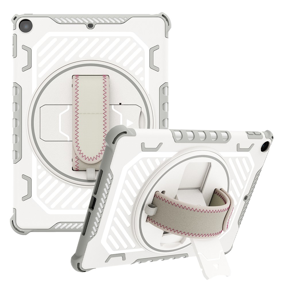 For iPad 9.7-inch (2018) / (2017) Case Kickstand PC + TPU Shockproof Tablet Cover with Hand Strap - Grey