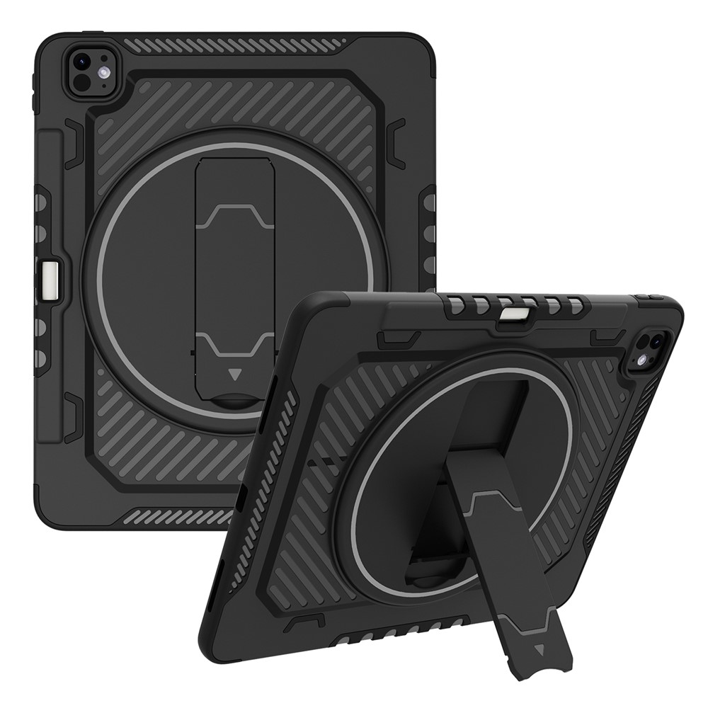 For iPad Pro 13 (2025) / 13 (2024) Case Kickstand PC + TPU Shockproof Tablet Cover with Pen Slot - Black