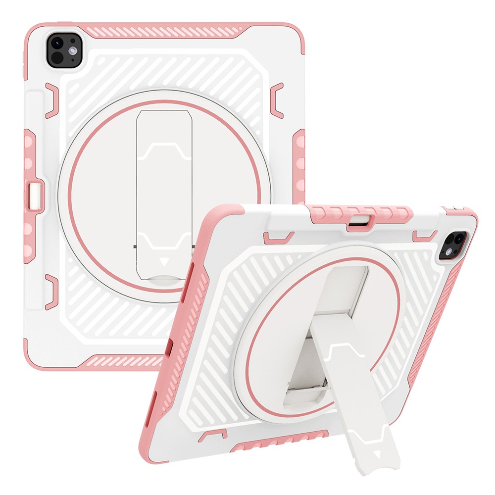 For iPad Pro 13 (2025) / 13 (2024) Case Kickstand PC + TPU Shockproof Tablet Cover with Pen Slot - Pink