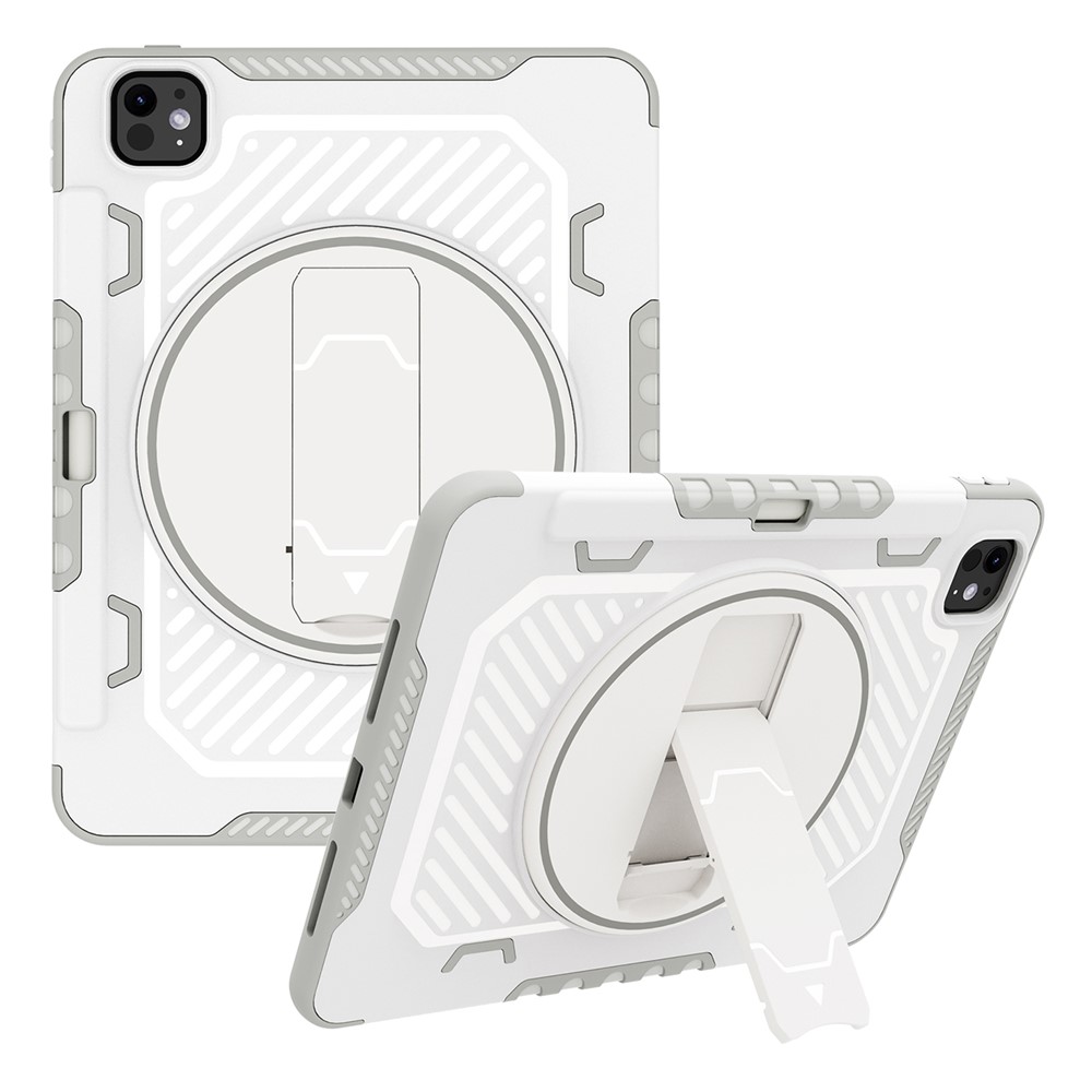 For iPad Pro 11 (2025) / 11 (2024) Case Kickstand PC + TPU Shockproof Tablet Cover with Pen Slot - Grey