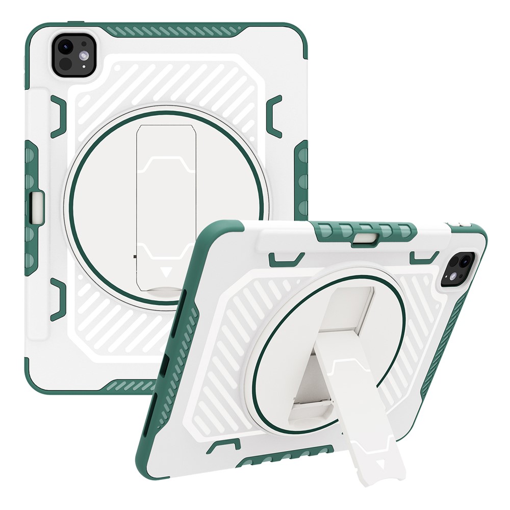 For iPad Pro 11 (2025) / 11 (2024) Case Kickstand PC + TPU Shockproof Tablet Cover with Pen Slot - Green
