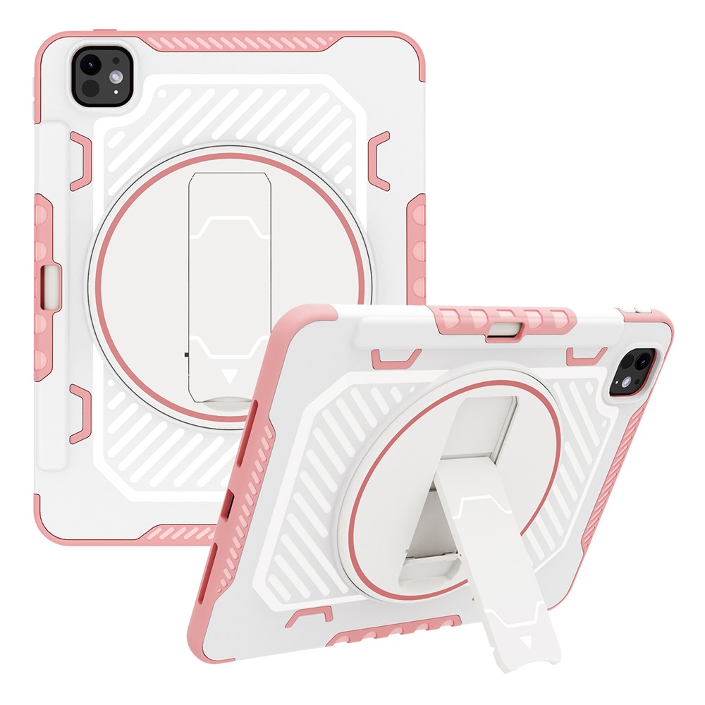 For iPad Pro 11 (2025) / 11 (2024) Case Kickstand PC + TPU Shockproof Tablet Cover with Pen Slot - Pink