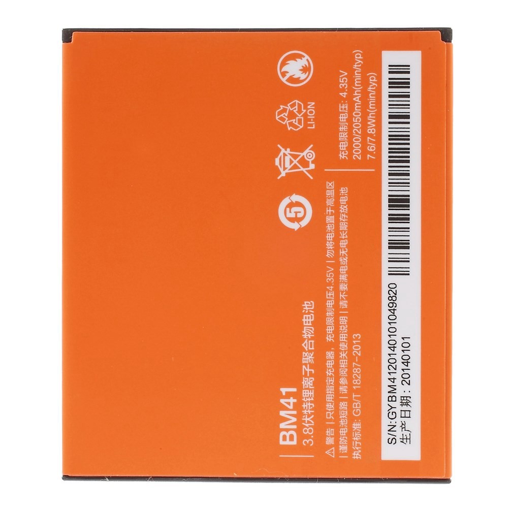 For Xiaomi Hongmi 1S / Redmi 1S 3.80V 2000mAh Li-ion Polymer Battery Assembly Part (Encode: BM41) (without Logo)-1