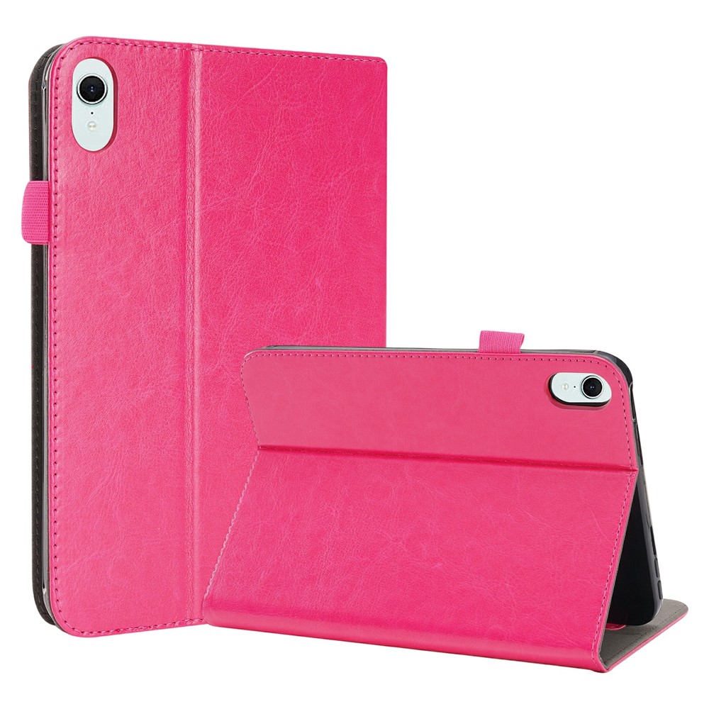 For iPad mini (2024)  /  (2021) Case Two-Fold Stand Crazy Horse Texture PU Leather Tablet Cover with Card Slots - Rose