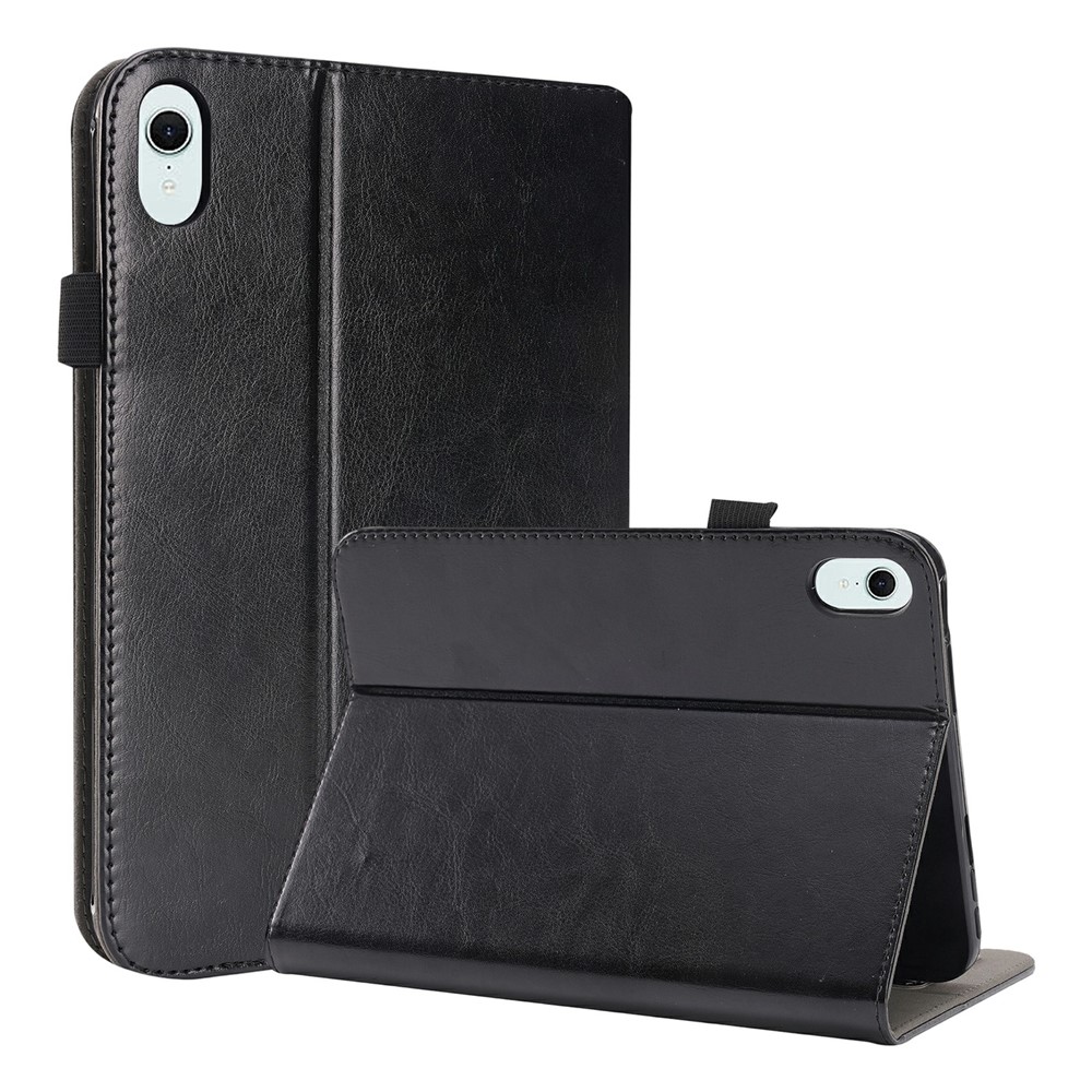 For iPad mini (2024)  /  (2021) Case Two-Fold Stand Crazy Horse Texture PU Leather Tablet Cover with Card Slots - Black