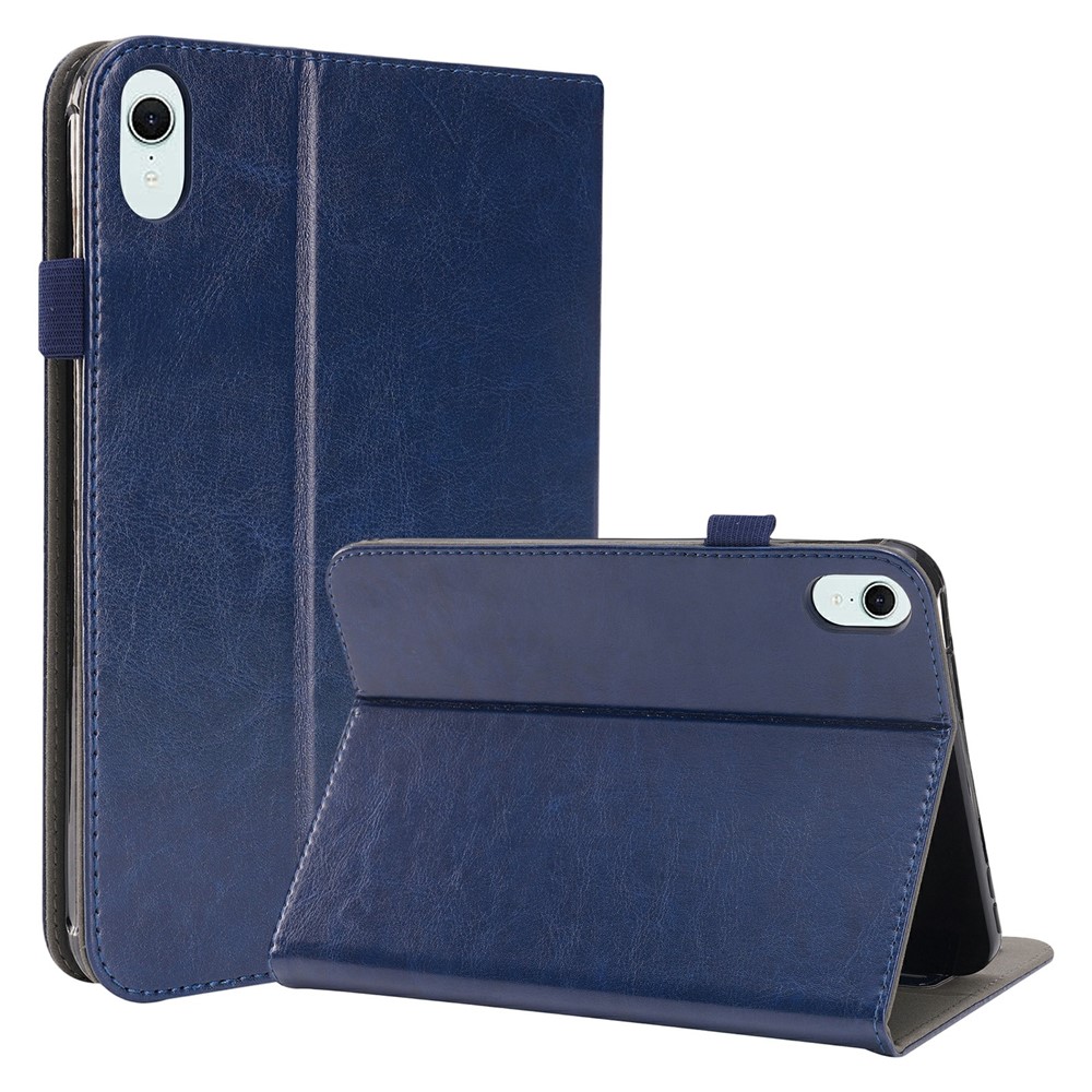 For iPad mini (2024)  /  (2021) Case Two-Fold Stand Crazy Horse Texture PU Leather Tablet Cover with Card Slots - Blue